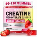 Kreatin monohidrat Gumiji, 5g Kreatin Gumiji za ženske in moške.Pre-workout & Mišična rast Podpora, Vsebuje BCAA, kolagen, sladkor brez, 120 Count