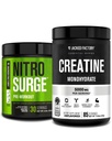 Jacked Factory Nitrosurge Pre-Workout & Kreatin Monohidrat - Pre-workout Powder s kreatinom za rast mišic, povečanje moči, neskončna energija - arktično bela Pre-workout & Nearomated Creatine