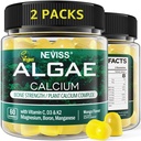 (2 paket) Kalcijeve žvečilke za ženske, brez sladkorja kalcijev dodatek iz trajnostne alge (3rd Party Tested) z vitaminom D3 K2, C, cink, boron, mangan za kosti moč, kalcijev absorpcija, vegan