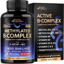 Kompleks vitamina B Metilirana - B-kompleks z metilfolatom & B12 - Biološka uporabnost za moške in ženske - 9-in-1 Metilirani multivitaminski - Energija, možgani & Mood - Vegan - Izdelano v ZDA - 120 kapsul, en/dan