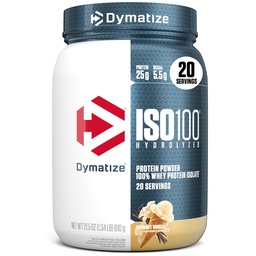 Dymatize ISO100 Whey Protein Powder Isolate, Gourmet Vanilla, 25g beljakovin, 5,5g BCAA, manj kot 120 Cal., Gluten Free, 1g maščobe, 1g sladkorja, 2g ogljikovih hidratov (20 servingov)