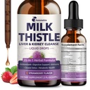 Mleko Thistle Extract tekoče kapljice za čiščenje jeter Detox in popravila, 35-IN-1 Podpora ledvic dopolnilo z Artichoke & Dandelion za urein Tract, Bladder, Vegan, Non-GMO, Jagodna aroma, 2 FL OZ