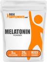 BulkSupplements.com Melatonin Powder - Pure Melatonin, Pomoč v spanju za odrasle - Vegan & Gluten Free, 3mg na serviranje, 25g (0,88 oz) (Pack of 1)
