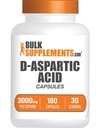 Supplements D-aspartinska kislina kapsule - DAA dodatek za moške in ženske, D-aspartinska kislina 3000mg - brez arome in soje, 6 kapsul na serviranje, 180 kapsul (paket po 1)