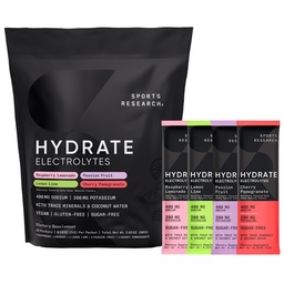 Športne raziskave® Hydrate Electrolytes Powder Packets - brez sladkorja in naravno aromatiziran z vitamini, minerali in kokosovo vodo - Podpira Hidracija - 16 Packets - Variety Pack