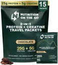 Nutrition On The Go Whey Protein Isolate Packets with Creatine - 25g Beljakovine + 5g Kreatin - Beljakovine za enkratno uporabo v prahu - 5,9g BCAA, Keto & Low-Carb, brez glutena - čokolada (15-Pack)
