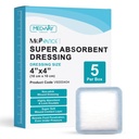 MedVance Super Absorbent Wound Dressing, Non-Adhesive Pads, 4"x4", Box of 5 | Sterile And Individually Wrapped - Non-Stick Wound Bandages - Super Soft - Highly Absorbent & Lock Exudate - Leakproof