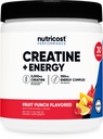 Nutricost Kreatin + Energija 30 Servisi (Fruit Punch arome) - 5000mg Kreatin monohidrat + 350mg Energy Complex Per Serving