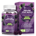 Migcopat Pre Post Probiotics Gumies, Probiotic Prebiotic Postbiotic Pregestiv Encimi z Fiber, 120 milijard CFU Probiotiki Popolna podpora Gut, Sugar Free, Vegan, BlackBerry Flavor, 60 Cts