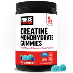 Force Factor Kreatin Monohidrat Gumies, NSF Certified, 5g Odmerek za moške in ženske v podporo mišice, moč, okrevanje, kognitivno zdravje in spomin, pakiranje maj Vary, Modra malina, 150 Gumies