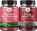 Paket dodatne moči žaga Palmetto za ženske in Chia Seme olje ekstrakt Kapsule - Močnejši Debeli hitreje rast las Vitamini - rastlina na osnovi Omega 3 6 9 Dopolnilo in dnevno Fiber kapsule