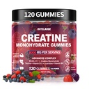Kreatin Monohidrat Gumiji 8000 mg za moške in ženske, Kreatin dodatek za izboljšano rast mišic, energijsko povečanje - z L-Tavrin, sladkor brez, Vegan, malina Blackberry Blueberry aroma-120 Count