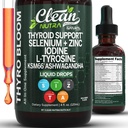 ThyroBloom Podpora ščitnici za ženske Tekoče kapljice Iodine L-Tirozin Selenium Copper Ashwagandha Cinkov Kelp Bladderwrack Schisandra Guggul Turmeric Vitamin A D3 B12 Folat Dodatek s čisto Nutra 4oz