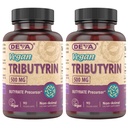 DEVA Vegan Tributyrin dodatek - Butyrate Precursor, Gut Barrier podpora, Butyric Acid, 500 MG Veganske kapsule, Leaky Gut Podpora, Prebava, 90 Število (Pack po 2)