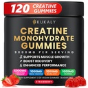 Kreatin monohidrat Gumiji za moške in ženske, 9000MG Kreatin Gumies Sladkor brez L-tavrina, BCAA 2:1, B12 B6 za povečanje moči, fokus in vzdržljivost, Vegan, Non-GMO, Jagoda, 120kos