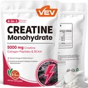 VEV Kreatin monohidrat za ženske v prahu 5000 mg s kolagenom in BCAA 2:1:1 – Kreatin za ženske, podpira opredelitev mišic, regeneracijo in energijo – brez arome, brez sladkorja, 9,5 oz, 30 Serving