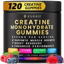 KUKALY Kreatin Monohidrat Gumiji za moške in ženske, 9000MG Kreatin Gumies Sladkor brez dodanega L-tavrina, BCAA 2:1, B12 B6 za povečanje moči, fokus in vzdržljivost, Vegan, Non-GMO, 120kos