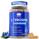 L Tirozin Focus Supplement Gummies 1100mg za odrasle, Možganski dodatki za spomin in fokus, L-Tirozin Gummies z Ashwagandha, I-Theanin za mir in razpoloženje - Vitamin B6 & B9 za energijo-Vegan, 60ct