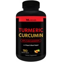 ML Naturals Organic Kurkumin – 1.800mg, Root Extract 300mg - 120mg Organic Ginger & 15mg Črni poper (per serving) - 180 Zelenjavne kapsule – Non-GMO