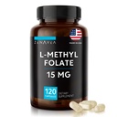 L-metilfolat 15 mg - L- metil Folat dodatek, 5-MTHF za pomanjkanje folne kisline - Max Absorpcija in potenca - l-metilfolat 15 mg - metil folat 15 mg - 120 veganskih kapsul, brez glutena brez GMO