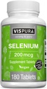Selen 200 mcg dodatek, 180 Veganske tablete za imunski sistem, ščitnico, prostato in zdravje srca*, organski, naravni in gluten prosti mineral brez dodatkov