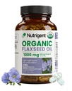 USDA Certified Organic Flaxseed Oil 1000 mg, Cold Pressed 100% Pure with Plant-Based Omega 3 ALA Essential Fatty Acids for Heart & Skin Health, 60 Capsules