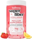 Bellway Super Fiber Powder + kolagen, brez sladkorja Psyllium Husk Powder s kolagen peptidi in hialuronsko kislino za zdravje črevesja, zdravo kožo, nohte, kosti in sklepe, jagodna limonada (11 serving)