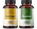 HERBAMAMA Red Sage in Rhodiola Kit - paket 1200 mg Red Sage Dan Shen & 1000 mg Rhodiola Rosea Kapsule - Vegan, ne-GMO, sladkor in želatina brez - 2 pakiranji