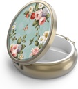 Zaboj za tablete z Mirror Retro 3 Kompartment majhne tablete Zabojnik za torbico ali žep bronaste majhne roudne tablete škatle ali vitamini, ribje olje, dodatki, tablete vsebuje potovalna darila( Retro Green Floral)