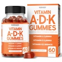 ADK Gumies Vitamin D3 K2 (60 brez sladkorja Gumies) Vitamin D3 K2 10000iu/ 5000iu - Dodatek z D & K - 10 Vegan dodatek - Okusna malina aroma - Non GSO & ZDA Made - 60 Count