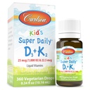Carlson - otroški super dnevni D3+K2, 25 μg (1.000 i.e.) D3 & 22, 5 μg K2, kapljice vitamina D z vitaminom K2, tekoči vitamini, 1000 i.e. vitamin D3, zdravje srca in kosti, 1-letna zaloga, nearomatizirana, 360 kapljic