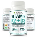 Max Absorpcija Vitamin K2 + D3 (5000 i.e.) 90 Veggie kapsule iz MK-7 (Menakinon-7) in Cholekalciferol (z BioPerine) 3-meseci – D3 s K2 za zdravo srce in močne kosti 