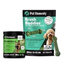 Pet Honesty Dog Wellness Virtual Bundle – Probiotics Supplement (Duck, 90 Ct) + Brush Buddies Dental Sticks for Small Dogs (25 Ct) – Digestive & Dental Support