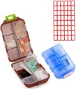 Tableta (2 paket) - Prenosne majhne dodatke Tableta Container Box z 10 Kompartments - Medicine Vitamin Organizator Dispenser Imetnik Skladišče za potovalno žepno torbico(Blue+Chocolate)