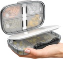 Potovalne tablete Organizator - Airtight Medicine Primer za potovanje Portable Lekarna Box z nalepkami Vitamin Container 8 Kompartment Dopolnilno zdravilo Imetnik velike zmogljivosti dnevno (črna-2)