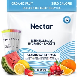 Nectar Hydration Packets - Elektrolitski paketi v prahu - brez sladkorja & 0 kalorij - Tekoči ekološki sadeži dnevno IV Elektroliti Powder for dehidracija Rehidracija in rehidracija (Variety 30 Pack)