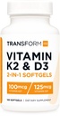 TransformHQ Vitamin K2 (MK7) (100mcg) + Vitamin D3 (5000 i.e.) 120 Softgels - Gluten Free in Non-GMO