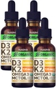(4 pakiranja) Organski vitamin D3 K2 Kapljice z MCT oljem Omega 3, 5000 i.e., največja jakost vitamin D tekočina - brez polnil, ne-GMO tekočina D3 za hitrejšo absorpcijo in imuno podporo (Vanilija, 4 Fl Oz)