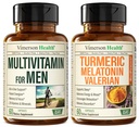 Moški multivitamini + kurkuma melatonin Valerian Bundle za skupno podporo in nelagodje, imuno zdravje in vnetni odziv