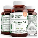 Naravni Nutra Supreme Vitamin D3 400 i.e. softgels, pomaga povečati imunski, podporo pljuč zdravje, Sunshine Vitamin, pomaga izboljšati kardiovaskularno zdravje, kosti in zob moč, Gluten-free, 100 Softgels