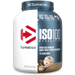 Dymatize ISO100 Whey Protein Powder Isolat, Piškotki in krema, 25 g beljakovin, 5 funt, 5,5 g BCAA, manj kot 120 kal., brez glutena, 1 g maščobe, 1 g sladkorja, 2 g ogljikovega dioksida (74 servingov)