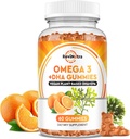 Omega 3 Gumies, Omega 3 ribje olje dopolnila Alternativna z EPA & DHA, CoQ10, Folat, Vitamin A, D3, E, Podpira možgane, Joint, Srce, Oko, in imunski sistem funkcijo Oranžna aroma, 60 Gumies