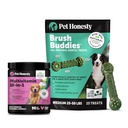 Pet Honesty Dog Wellness Virtual Bundle – 10-in-1 Multivitamin Supplement (Chicken, 90 Ct) + Brush Buddies Dental Sticks for Medium Dogs (15 Ct) – Daily Health & Dental Support