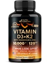 Vitamin D3 K2 - Vitamin D3 10000 iu & K2 kot MK-7 120 μg - Imunska in razpoloženjska podpora, za zdravje kosti in zob - z magnezijem, cinkom in vitaminom C & B12 - Zelo biološko na voljo - Izdelano v ZDA, 120 Kapsule
