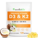 Vitamin D3 K2 Supplement Softgels, 10000 i.e. VIT D3 + 200 MCG K2 (MK-7) 