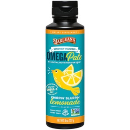 Barlean's Omega Pals Chirpin' Slurpin' Lemonade Flavored Omega-3 for Kids, Yummy Children's Liquid Fish Oil Supplement with 540 mg of EPA and DHA Fatty Acid for Brain & Eye Health, 8 oz