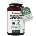 PRISTINE'S Cordyceps Mushroom Capsules - 60 Day Supply 1000 MG - Athletic Performance, Endurance & Immunity Adaptogen Supplement - Anti Aging Support Antioxidant Glass Bottle