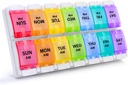 Sukuos AM PM Tedenske tablete Organizator 2 krat na dan, velike dnevne tablete Box Primer 7 dan z enostavno push Button Design, Ločljiva medicina imetnik za vitamin / ribje olje / doplačila (Rainbow)