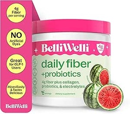 Belli Welli Fiber Supplement za ženske in moške – Premium Daily Fiber Powder iz organske Acacia z dodanim kolagenom, elektroliti in probiotiki – Brez Bloat, zaprtje in Gut Health Support (Vatermelon)