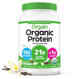 Orgain Organski Vegan Protein Powder, Vanilla Bean - 21g Rastlinski proteini, 6g Prebiotična vlaknina, Brez laktoze Sestavine, Brez dodanega sladkorja, ne-GMO, za pretrese in napitki, 2.03 lb (Packageing May Vary)